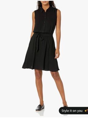 NWT Amazon Essentials Sleeveless Black Shirt Dress with Waist Tie